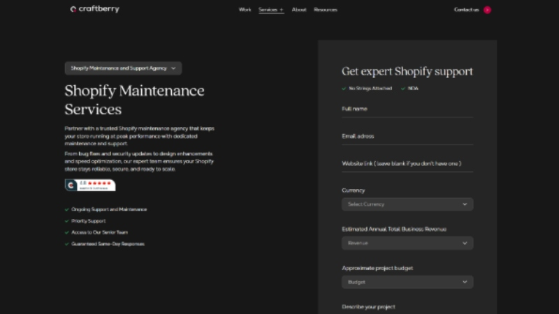 Shopify maintenance and support agencies